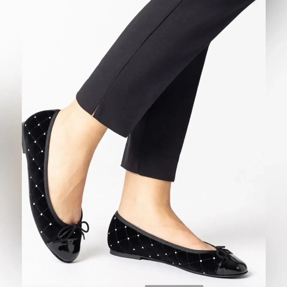 NEW Jon Josef Belle Imitation Pearl Quilted Velvet Ballet Flat 5 Spain NAVY - Picture 2 of 12